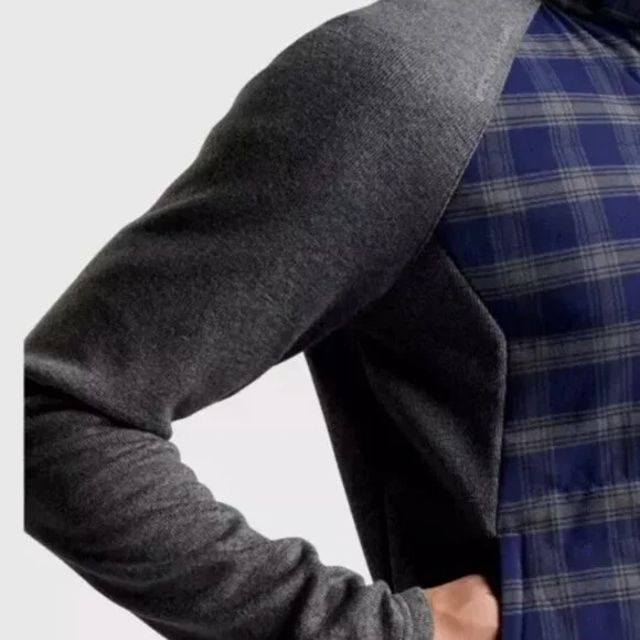 Mens Peter Millar Performance Flannel Gray Blue Plaid Men's Zip Jacket 2XL New